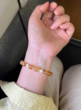 天然黄阿塞珍珠招财小清新手链女