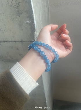 天然水晶魔鬼蓝海蓝宝小众手链女