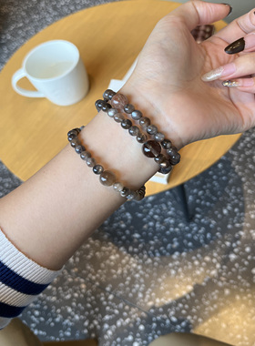 天然黑金骨干黑金超发晶手链女生