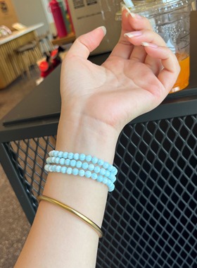 「海纹石」天然深海蓝拉利玛淡蓝色小清新小众简约水晶手串手链