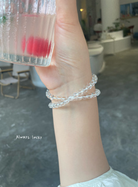 花牌双圈绿萤石天然白水晶手链女