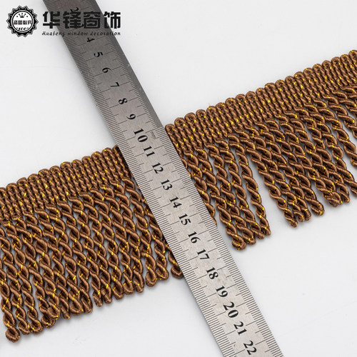 7.5cm宽窗帘金丝绳排花边配件流苏边穗沙发粗排麻花扭排须11.5米 - 图0