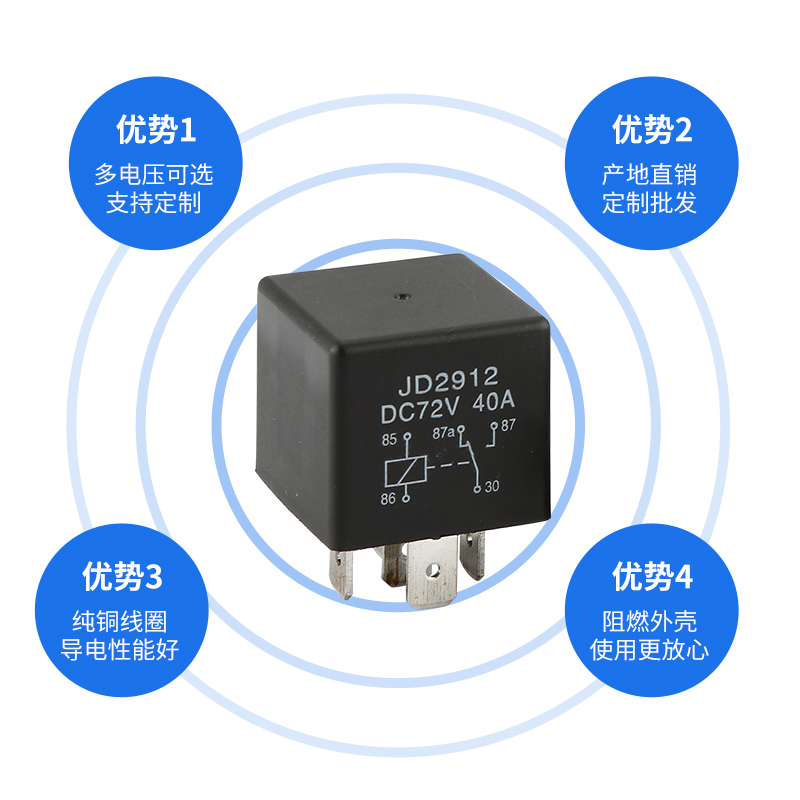 40A汽车继电器 DC60V/72V汽车大灯风扇GPS改装4脚5脚通用继电器 - 图0