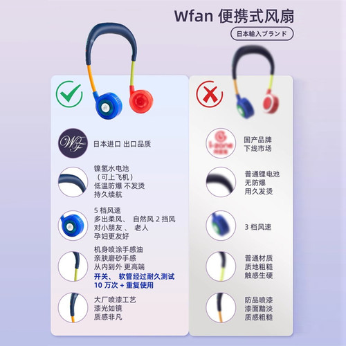 wfan无叶挂脖风扇小便携式户外儿童充电2026新款静音超长续航日本 - 图0