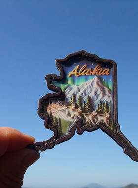 美国当地购买冰箱贴 阿拉斯加 ALASKA 木质多款 鲑鱼 黑熊 地图