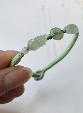 手工编织天然翡翠冰种油绿招财貔貅手绳双貔貅平安扣个性气质手链