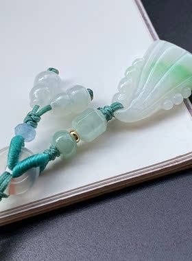 原创设计天然翡翠飘绿莲蓬挂坠缅甸A货手机包挂饰高端玉石钥匙扣