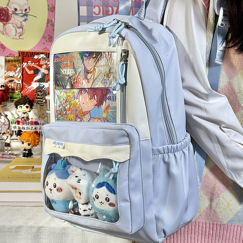 日系学院风学生日常简约双肩痛包大容量透明吧唧娃包轻便百搭书包,淘宝优惠券,粉丝福利购,淘宝优惠卷
