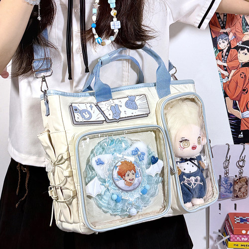 二次元大容量单肩斜挎手提包透明谷子痛包20cm娃包学生双肩书包女 - 图1