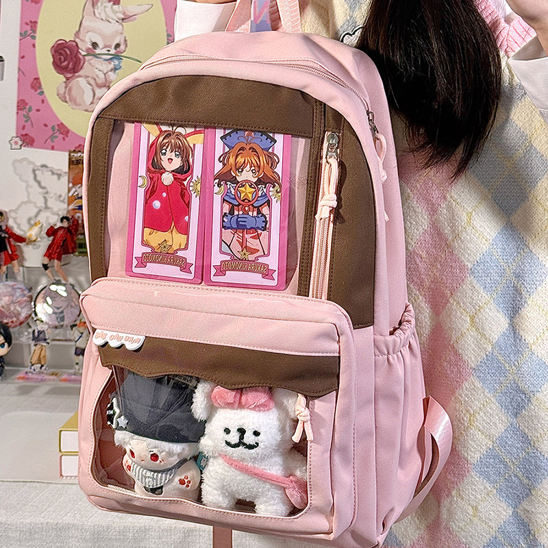 日系学院风学生日常简约双肩痛包大容量透明吧唧娃包轻便百搭书包,淘宝优惠券,粉丝福利购,淘宝优惠卷