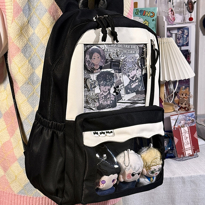 日系学院风学生日常简约双肩痛包大容量透明吧唧娃包轻便百搭书包,淘宝优惠券,粉丝福利购,淘宝优惠卷