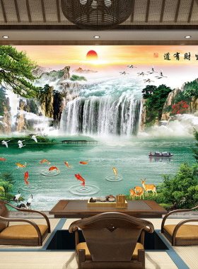 鸿运当头客厅背景墙自粘壁画贴纸