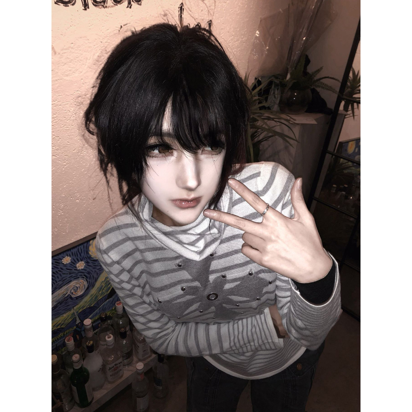 亚文化长袖女早春十字架铆钉条纹高领针织打底衫修身显瘦y2k上衣,淘宝优惠券,粉丝福利购,淘宝优惠卷