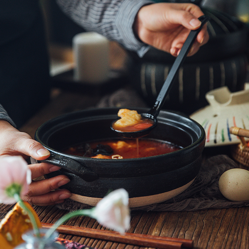 日本进口万古烧砂锅家用煲粥炖锅日式黑十草煲仔饭煲汤小森林土锅 - 图0