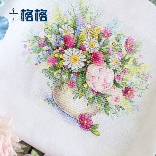 十格格DMC十字绣套件 店长推荐 花卉 唯美水彩系列 浪漫繁花花瓶 - 图0