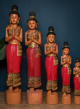异丽东南亚风格迎宾女餐厅特色木雕软装饰品泰式摆件