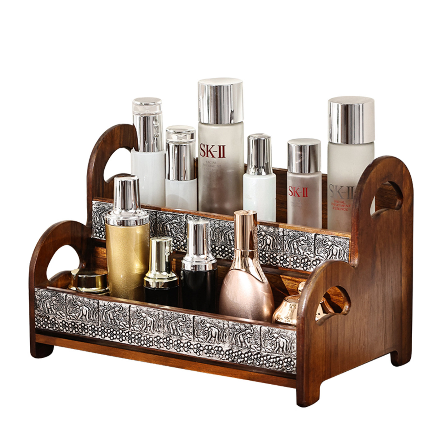 复古实木中式化妆品收纳盒浴室卫生间台面木质架子洗手台置物架,淘宝优惠券,粉丝福利购,淘宝优惠卷