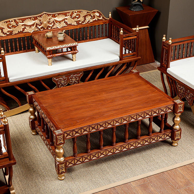 异丽新中式实木客厅沙发茶几组合套装东南亚风格泰式会所软装家具