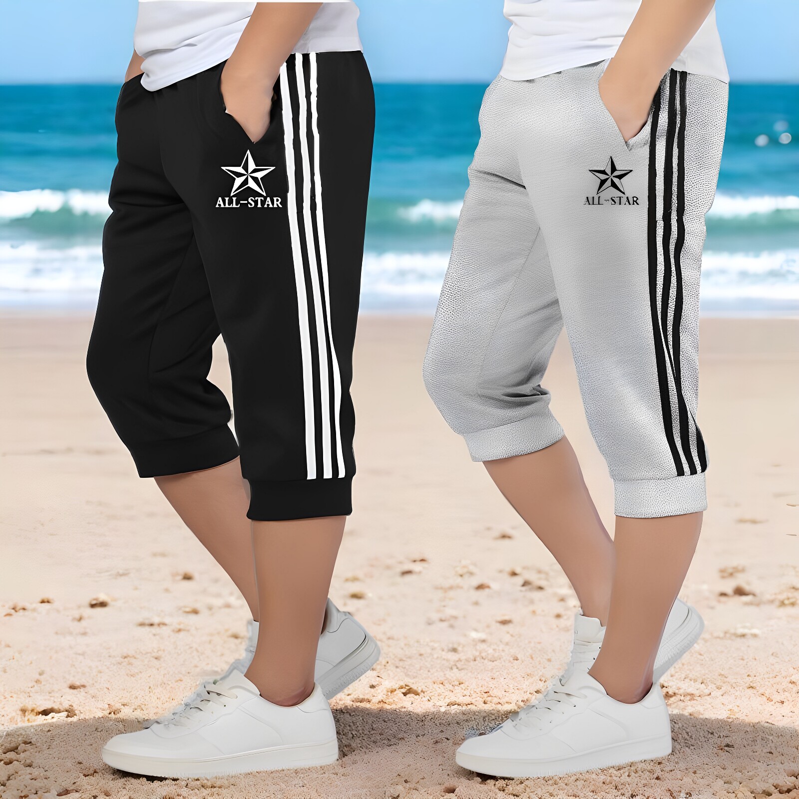 夏季新款纯棉运动七分裤男三条杠短裤加大码宽松外贸束脚薄款针织,淘宝优惠券,粉丝福利购,淘宝优惠卷