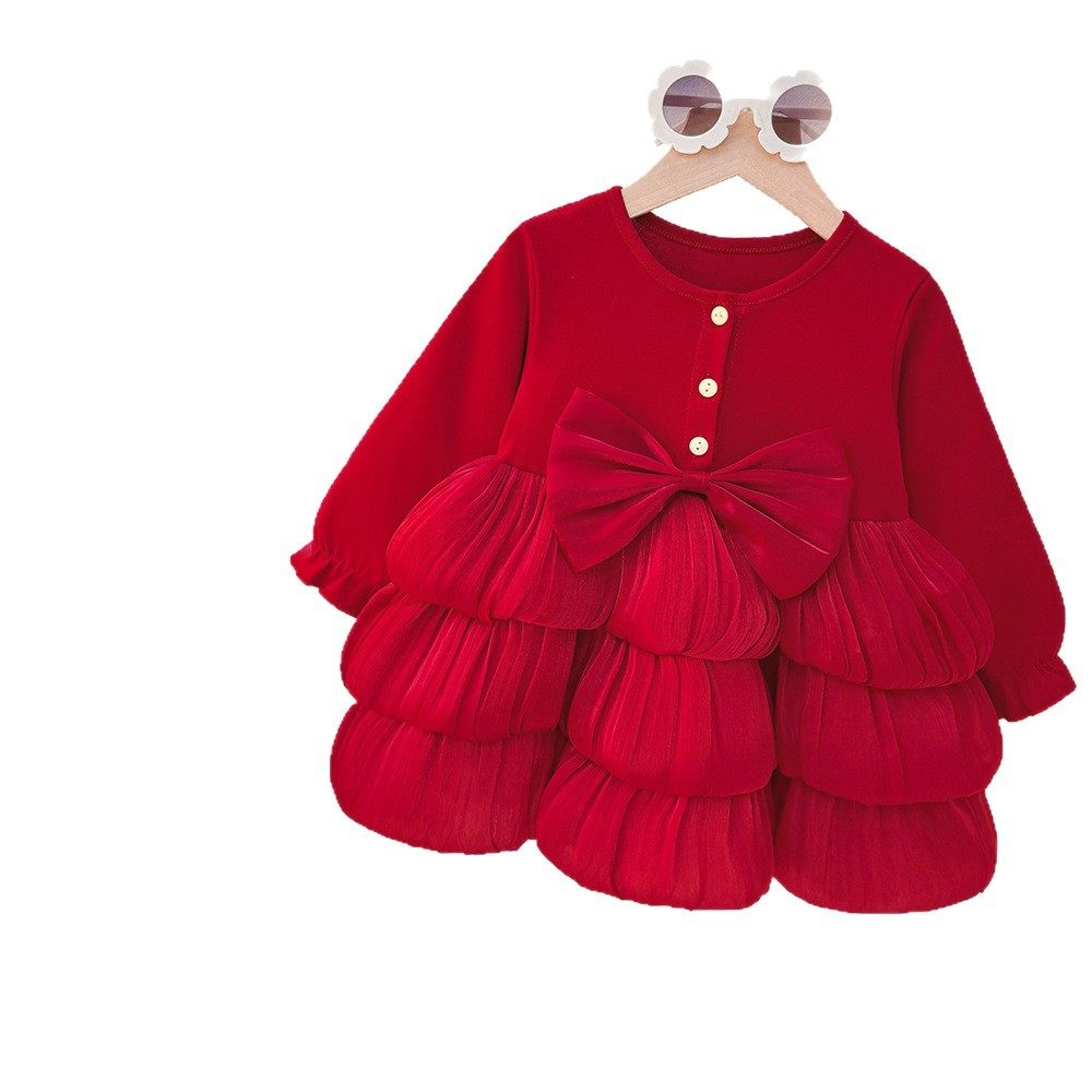 儿童秋季新款公主连衣裙女宝宝长袖红色圣诞连衣裙圆领新年裙子,淘宝优惠券,粉丝福利购,淘宝优惠卷
