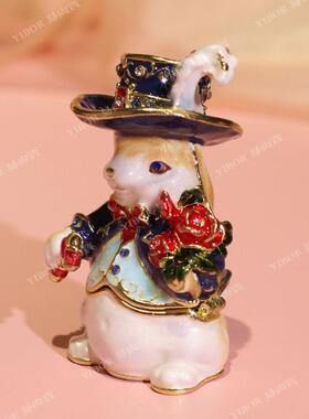 新品珐琅彩首饰盒兔子公爵夫妇摆件一对创意礼品饰品戒指收纳盒