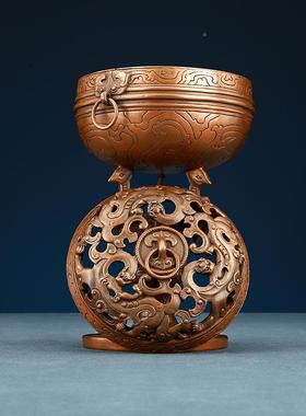 品紫铜虎纹雕香艺炉家居茶香道用禅意熏透虎纹透雕香炉盘香线香紫