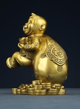 黄铜猴摆件艺品十二生肖猴年饰品办工公客厅金猴送福装家居摆设开