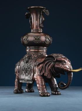 铜大家象摆件居摆设祥93001客厅办黄大公室装饰品号大象一对摆件