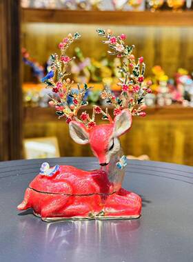 易尚宝金属珐琅彩七宝烧饰品盒手绘家居工艺品圣诞麋鹿小鹿摆件