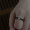 Natural obsidian ring aquamarine transfer beads