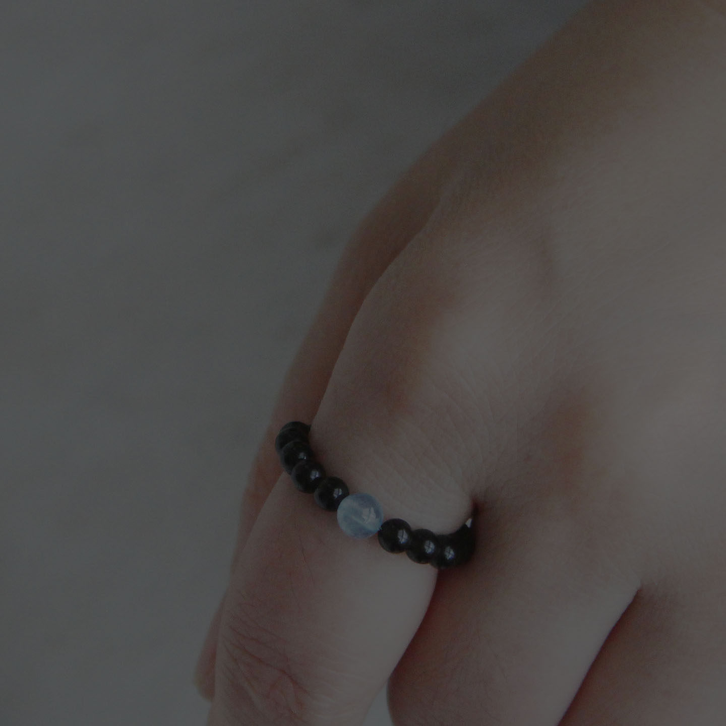 Natural obsidian ring aquamarine transfer beads