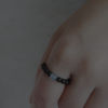 Natural obsidian ring aquamarine transfer beads