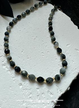 岛屿暖阳原创手作 极简风复古灰色不规划 天然黑发晶 项链