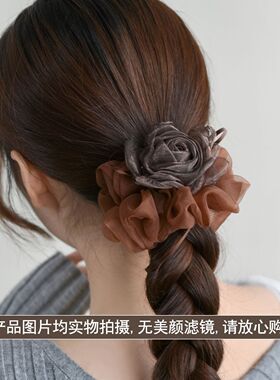 韩系超仙紫色网纱花朵大肠发圈
