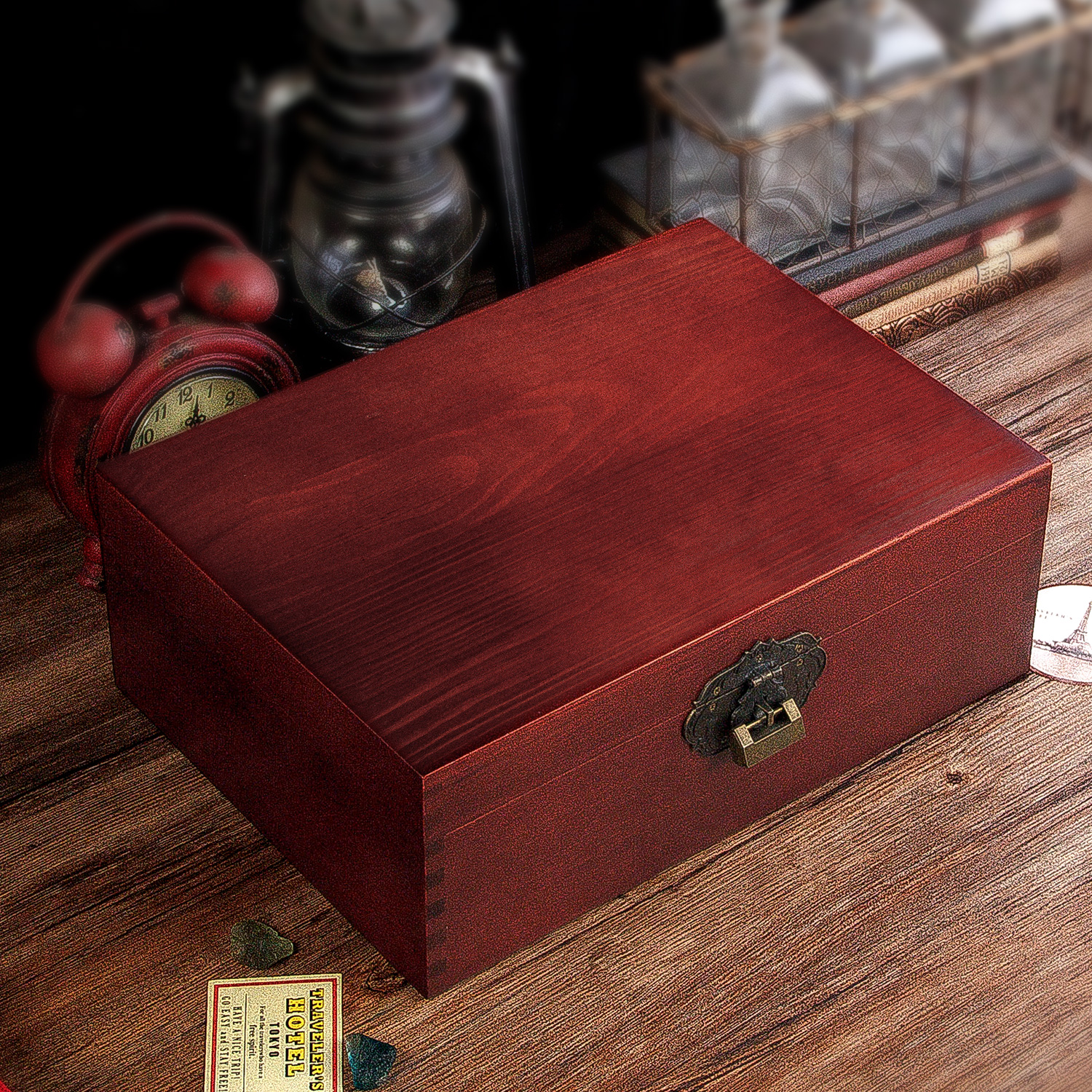 木盒子复古带锁收纳盒实木质桌面收纳盒杂物小箱子密码木箱子家用-图1