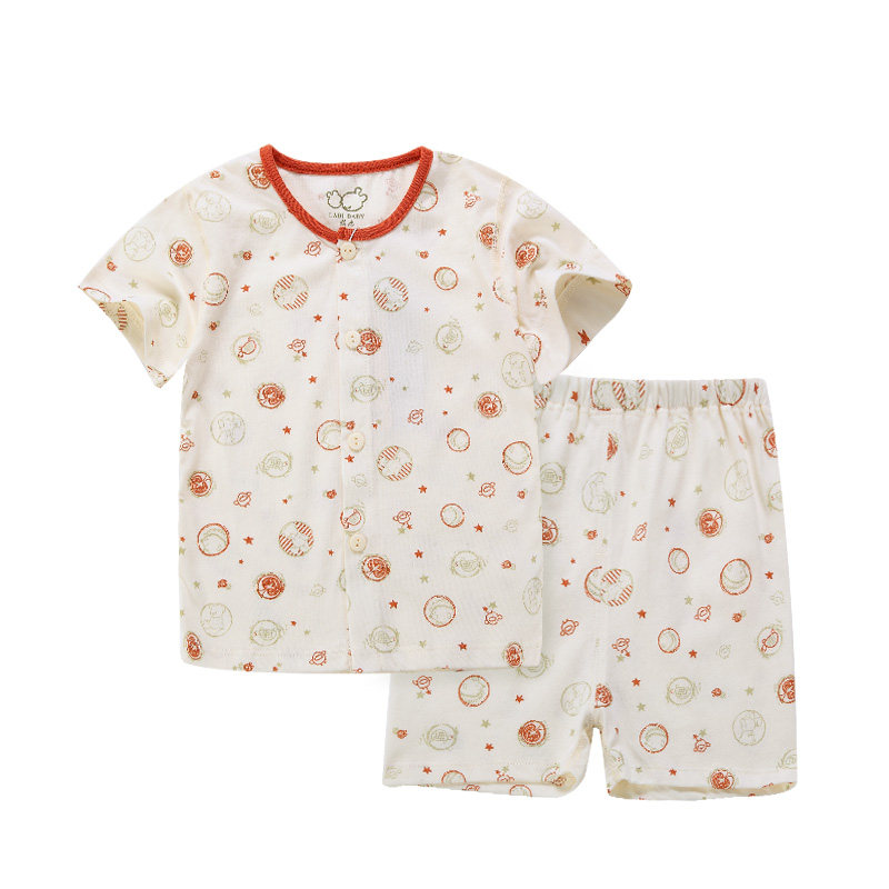 拉比童装纱布纯棉短袖套装夏季婴幼儿针织透气超薄7分袖上衣+短裤,淘宝优惠券,粉丝福利购,淘宝优惠卷