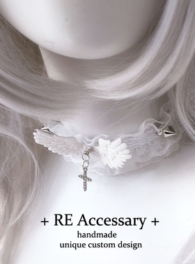 Lolita赛博朋克哥特复古蕾丝铆钉项圈choker天使翅膀项链锁骨配饰