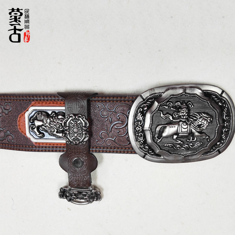 蒙古族腰带男士纯皮蒙古袍佩饰复古个性手工传统民族成人款加宽 - 图1