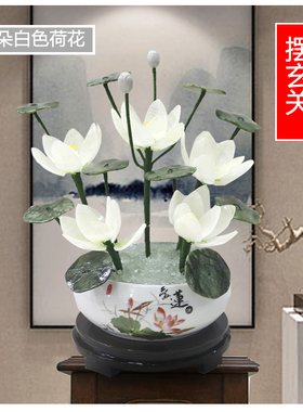 天然玉荷花摆件供佛像用品玉莲花观音菩萨客厅家居装饰品摆件礼品