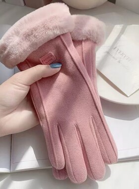触屏骑行手套女冬季防风加绒加厚防寒