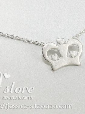 爱心皇冠王冠银镀金银饰品项链