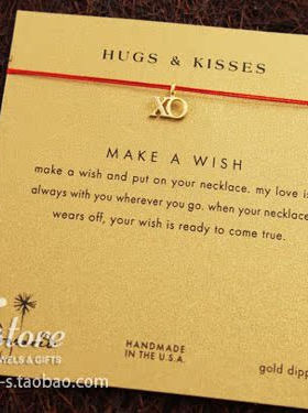 丝线款925银/银镀金 XO亲亲抱抱 吊坠许愿项链  美国Dogeared正品