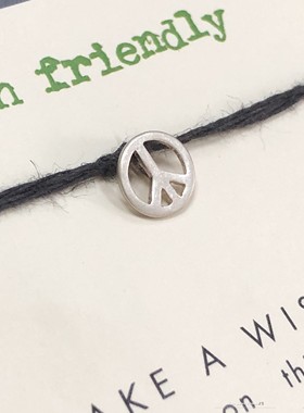 环保系列 毛糙黑麻绳银和平标手绳 许愿手绳 美国 Dogeared 正品