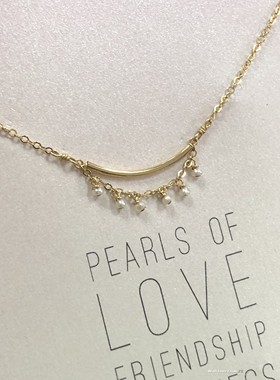 银镀金链弯管迷你 天然石 天河石珠 珍珠项链 美国 Dogeared 正品