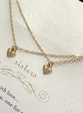 姐妹爱心项链 两条装银镀金迷你小桃心许愿项链 美国Dogeared正品