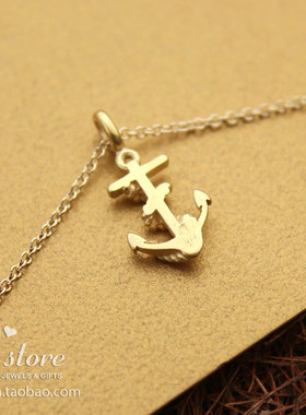 绳索船锚镂空船锚金色银色项链