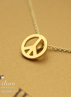 美国正品925银镀金项链和平标