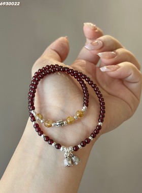 天然石榴石金发晶纯银配件手链纯银小花朵吊坠手串手链女生