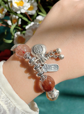 店主设计重工13mm彩发晶925银福袋流苏手链水晶串珠饰品女气质款