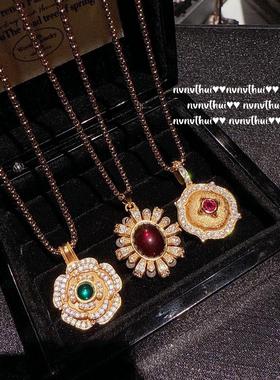 意大利复古麦穗蝴蝶宝石戒指 Vintage 拉丝花藤锆石戒指 项链套装